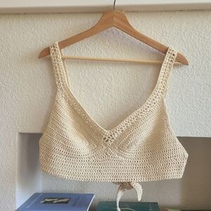 Cropped beige crochet tank top